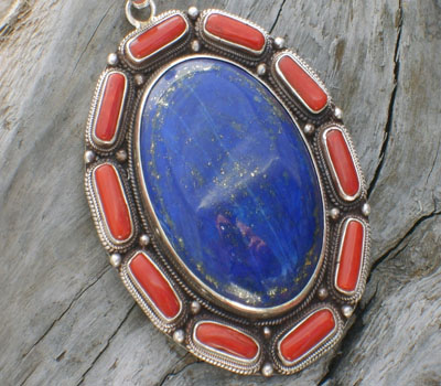 Lapis w/ Red Coral Pendant - XL!